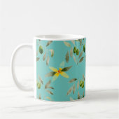 Keramische mok met olijfdesign op licht teal (Links)