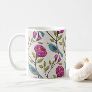 Keramische mok met vogel- en bloemenprint
