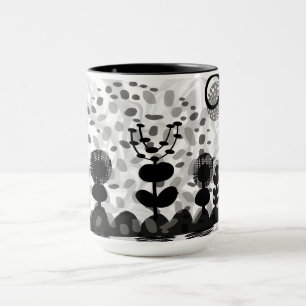 Keramische mok met zwart/wit flora ontwerp