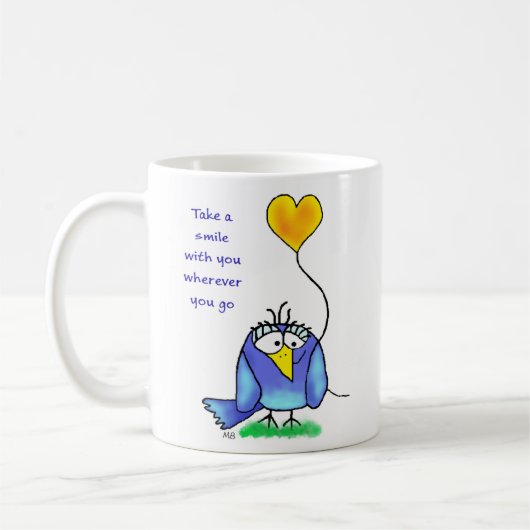 Keramische mok - Whimsical vogel met spreuk (Links)