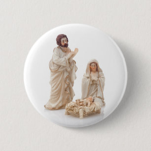 Keramische nativiteitsscène ronde button 5,7 cm