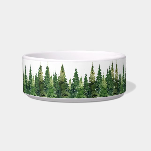 Keramische Pet Bowl - Waterverf Forest Voerbakje (Voorkant)