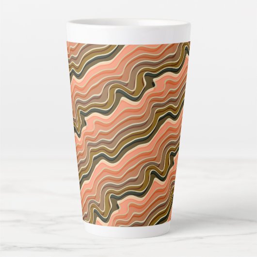 keramische retrostroom | Earth Wavy Pattern Latte Latte Mok (Voorkant)