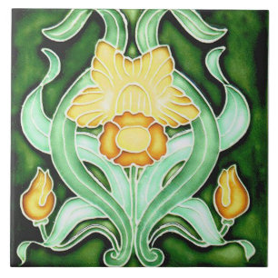 Keramische ril - Art Nouveau Spring Daffodil Tegeltje