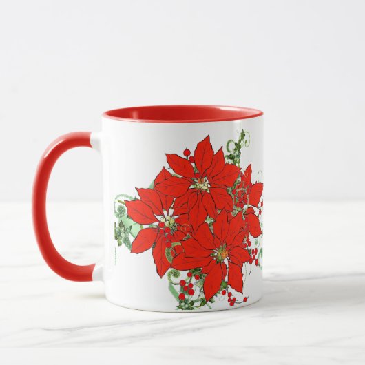 Keramische rode poinsettia bloem mok (Links)