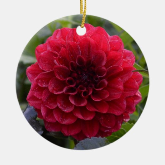 Keramische sierbloem met rode dahlia keramisch ornament (Voorkant)