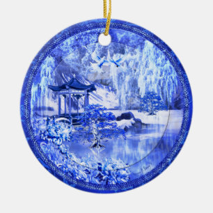 Keramische sierspelen "Blue Willow World", origine Keramisch Ornament