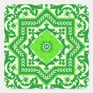 Keramische stijl Azulejo  monogram sieremmer Vierkante Sticker