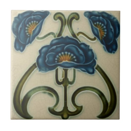 Keramische tapijten - Art Nouveau Three Blue Poppi Tegeltje (Voorkant)