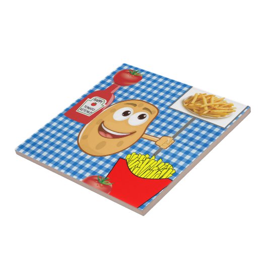 Keramische Tegel Aardappel, Franse groente, tomaat Tegeltje (Zijkant)