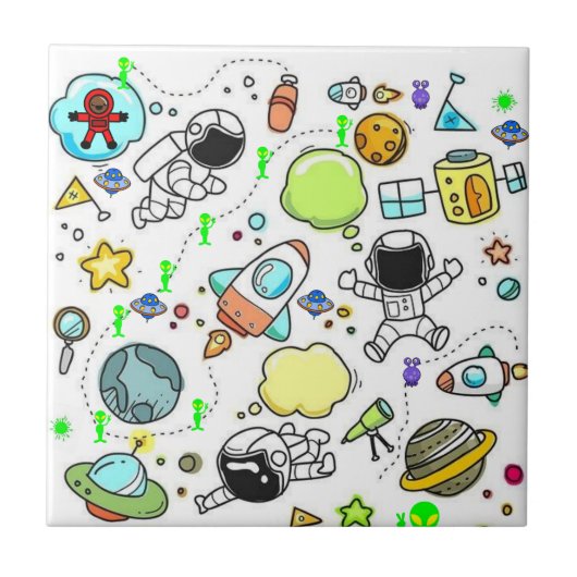 Keramische Tegel Aliens Astronauts Ruimteschip Tegeltje (Voorkant)