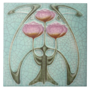 Keramische Tegel - Antiek Pioen Roze Tegeltje