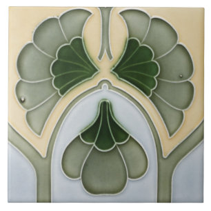 Keramische tegel - Antieke Art Nouveau bloemenrand Tegeltje