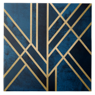 Keramische Tegel - Art Deco Blue Gold Tegeltje