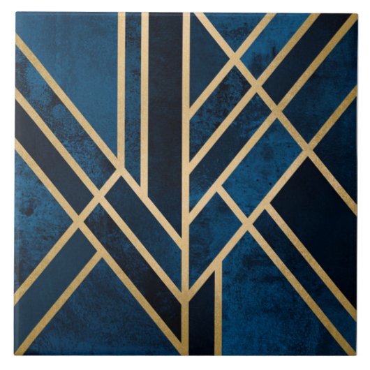 Keramische Tegel - Art Deco Blue Gold Tegeltje (Voorkant)