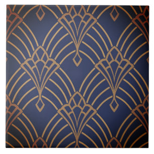 Keramische tegel - Art Deco Fan Design Gold/Red 1 Tegeltje