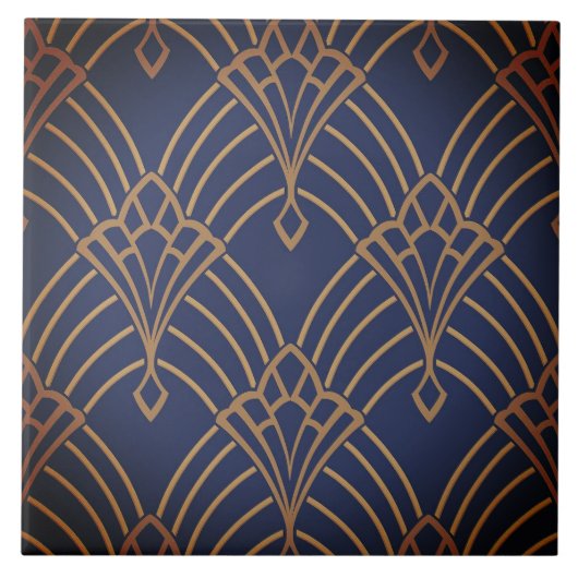 Keramische tegel - Art Deco Fan Design Gold/Red 1 Tegeltje (Voorkant)