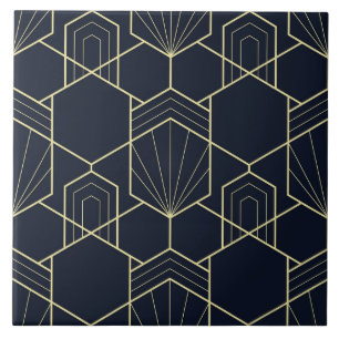 Keramische tegel - Art Deco goud en donkerblauw Tegeltje