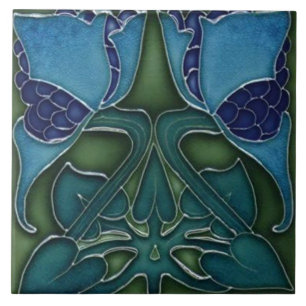 Keramische tegel - Art Nouveau blauw en groen Tegeltje