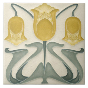 Keramische tegel - Art Nouveau bloem geel beige Tegeltje