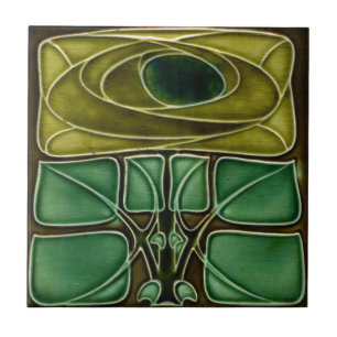 Keramische tegel - Art Nouveau bloemmotief antieke Tegeltje