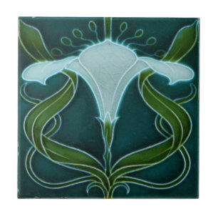 Keramische tegel - Art Nouveau bloemmotief met vin Tegeltje