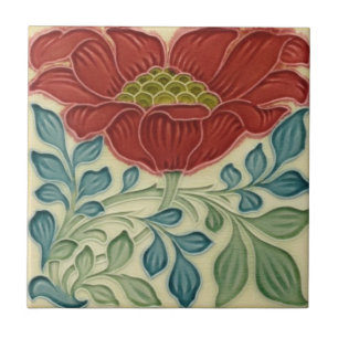 Keramische tegel - Art Nouveau bloemmotief verbran Tegeltje