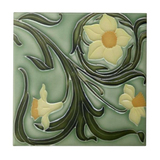 Keramische Tegel - Art Nouveau Daffodis 4 Tegeltje (Voorkant)