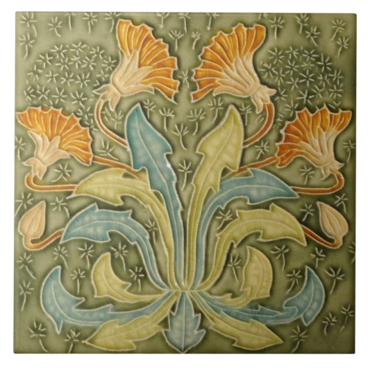 Keramische tegel - Art Nouveau Dandelion Flowers Tegeltje (Voorkant)