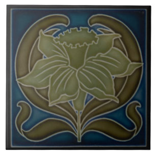 Keramische tegel - Art Nouveau enkele narcis Tegeltje