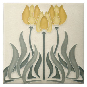 Keramische tegel - Art Nouveau Gele Tulpen Tegeltje
