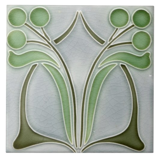 Keramische tegel - Art Nouveau Green Grey Tegeltje (Voorkant)