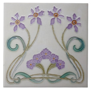 Keramische tegel - Art Nouveau lila bloemen Tegeltje