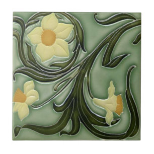 Keramische tegel - Art Nouveau Narcissen 3 Tegeltje
