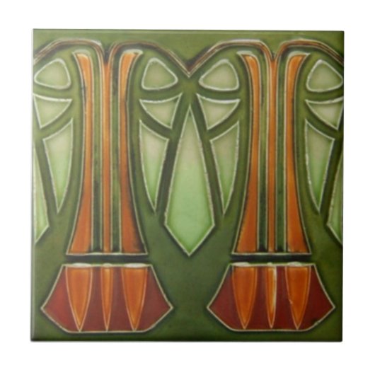 Keramische tegel - Art Nouveau Palm Tree Tile Gree Tegeltje (Voorkant)