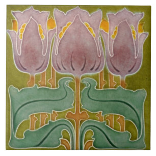 Keramische tegel - Art Nouveau tulpen knetteren Tegeltje