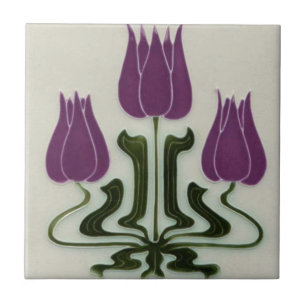 Keramische tegel - Art Nouveau vintage paarse tulp Tegeltje