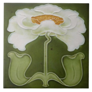 Keramische Tegel - Art Nouveau White Peony Tegeltje