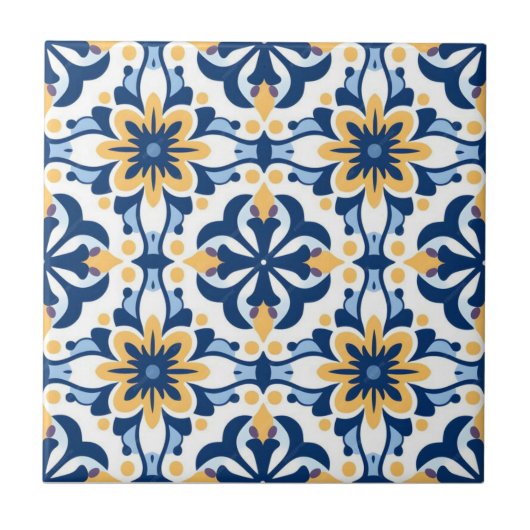 Keramische Tegel - Azulejo Geel Blauw Wit Tegeltje (Voorkant)