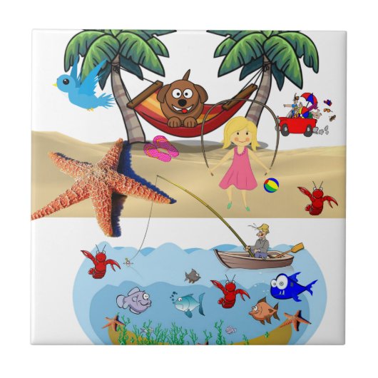 Keramische Tegel Beach Fish Crabs Sand Tegeltje (Voorkant)