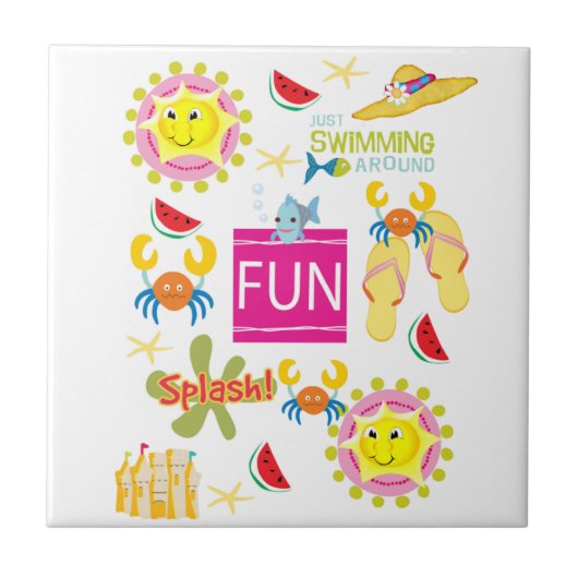 Keramische Tegel Beach House Fun Tegeltje (Voorkant)