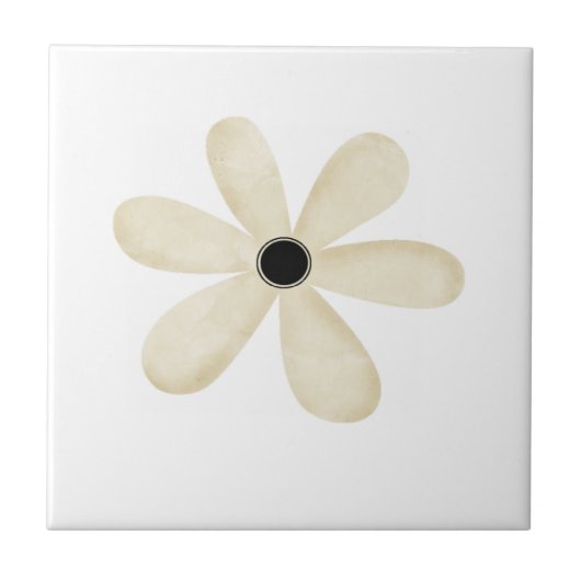 Keramische tegel-beige bloem tegeltje (Voorkant)