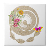 Keramische Tegel Beige Butterfly Floral Tegeltje (Voorkant)