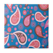 Keramische Tegel Blauw Roze Paisley Roze Varkens Tegeltje (Voorkant)