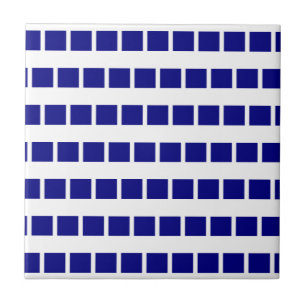Keramische tegel blauw & wit gestreept geruit tegeltje