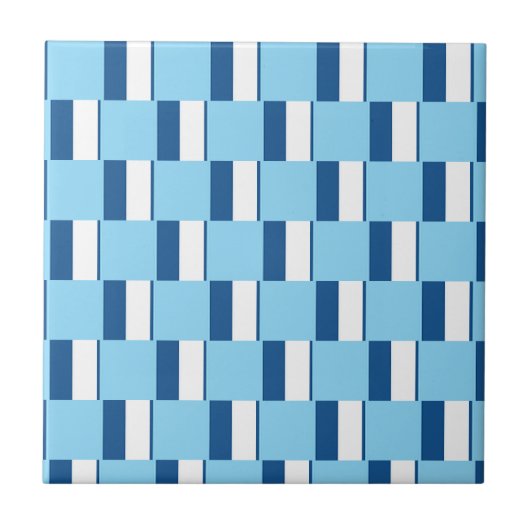 Keramische tegel blauw-wit gestreept tegeltje (Voorkant)