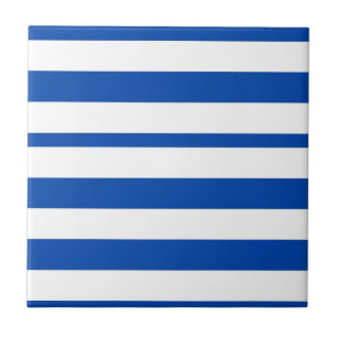 Keramische tegel blauw-wit gestreept vierkant tegeltje