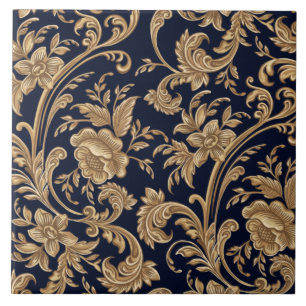 Keramische tegel - Bloem Blauw Beige Tegeltje