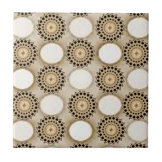 Keramische Tegel Bloemen Ronde Beige Tegeltje (Voorkant)