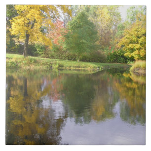 KERAMISCHE TEGEL / BUCOLIC POND / TREES GEREFLECTE TEGELTJE